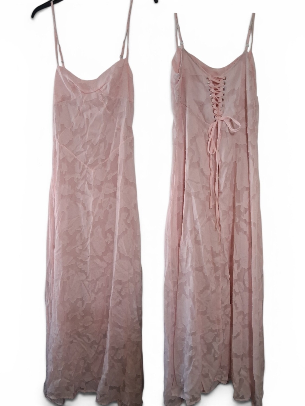 Blush Pink Maxi Slip Dress with Lace-Up Back